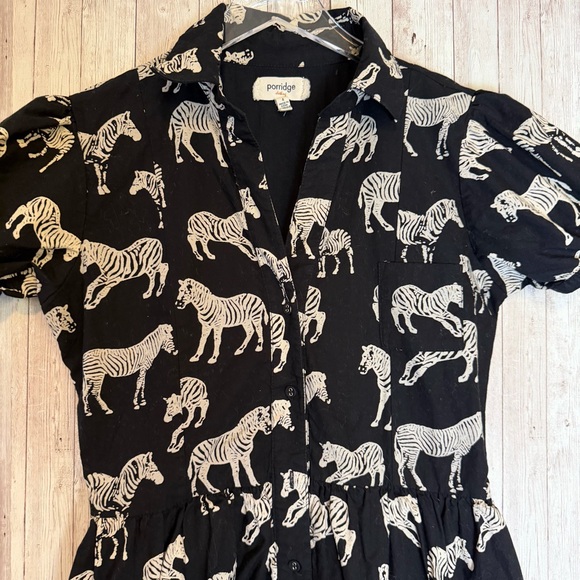 Porridge Anthropologie Zebra Print Black Shirtdress - Picture 3 of 8